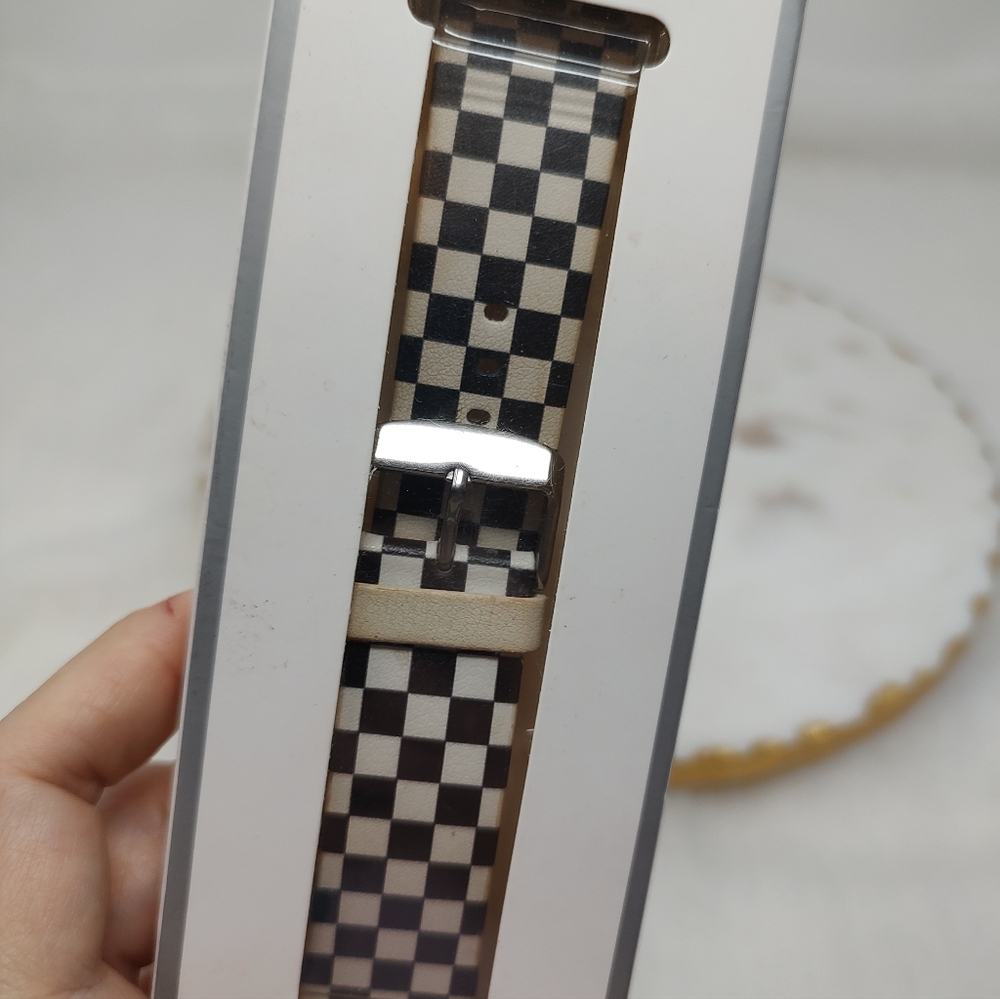 Checkered Black and White Watch Band - Picture 2 of 5
